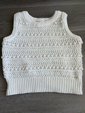 Cream Crochet Knit Sleeveless Sweater Tank - Women's cropped
